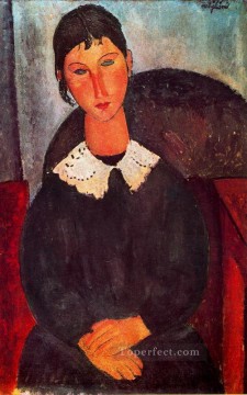  1918 Works - elvira with a white collar 1918 Amedeo Modigliani